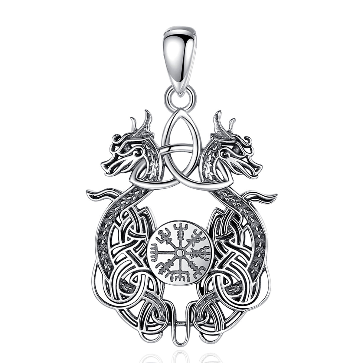 Colgante de brújula de dragones nórdicos en plata fina 925