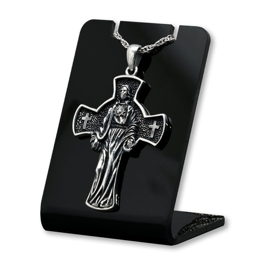 Colgante cruz sagrado corazon de Jesús en plata fina 950