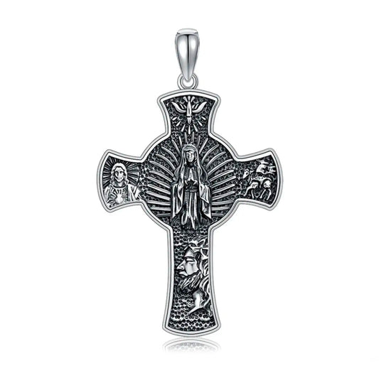 Colgante cruz de Jerusalén, cruz de cuatro vías en plata fina 950